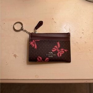 Coach Brown and Pink Ribbon Card Holder